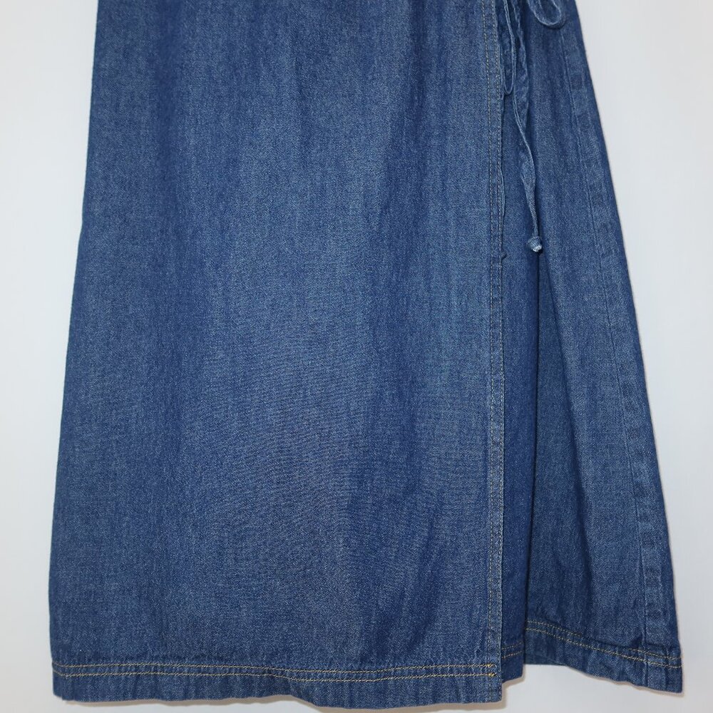 Tabloid Denim Wrap Dress Sz Small Retro Grannycore Cottage Farm Classic Western - Picture 11 of 13